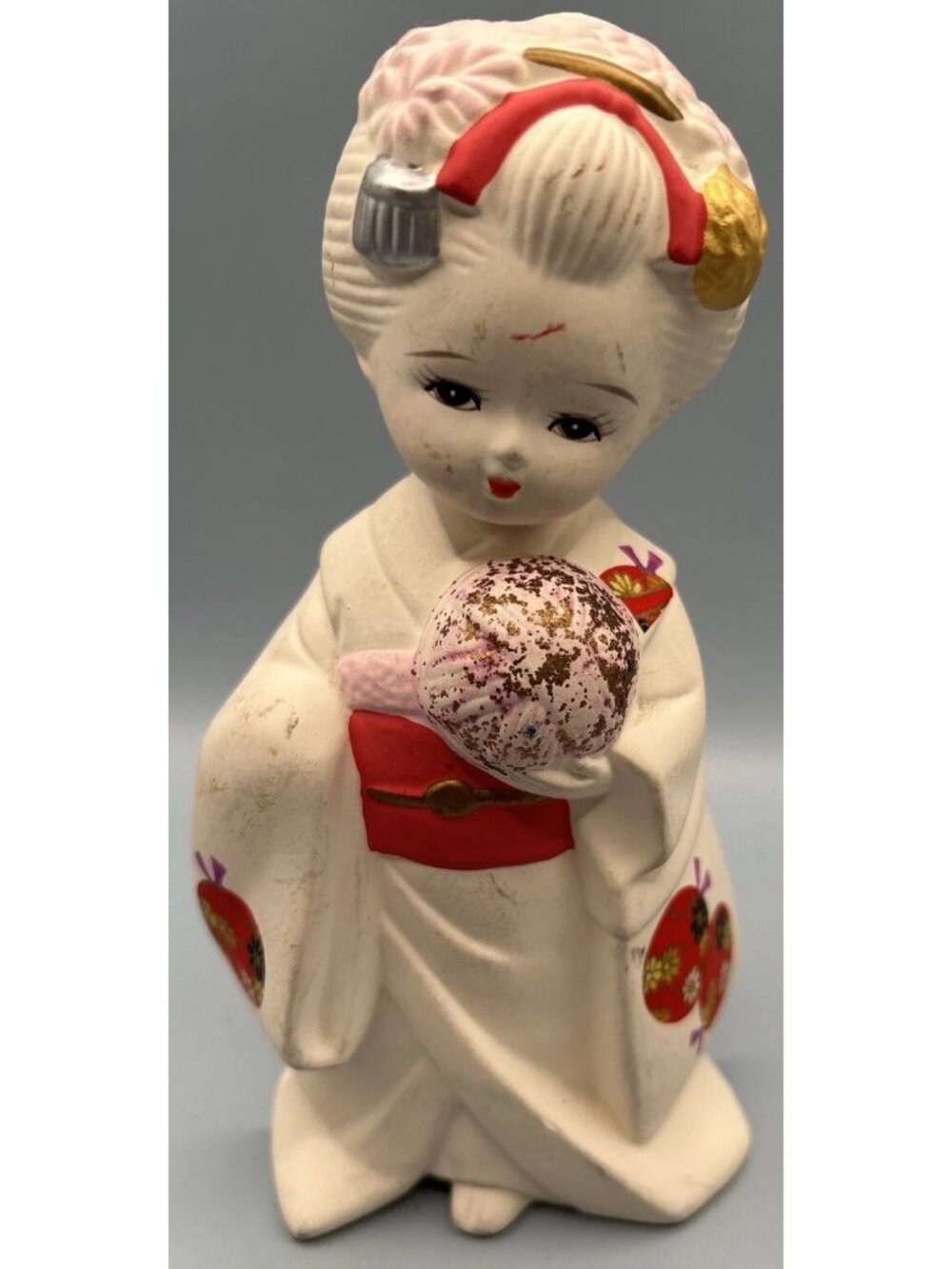 Geisha Girl Doll Figure White Painted Matte Bisque  7.5”